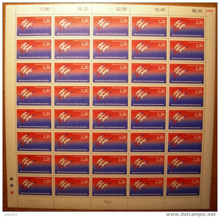 2560  Logotype De La Devise Française -  Folon  Neuf ** 1989 + - Feuilles Complètes