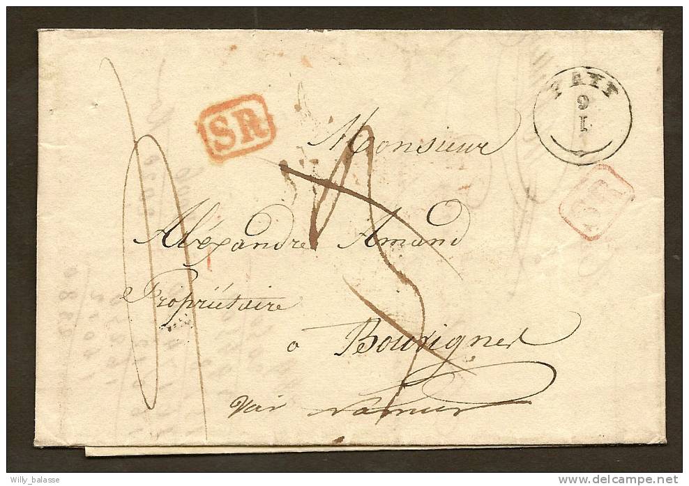 Belgique Précurseur 1837 Lettre Avec T18 Fayt + SR Pour Bouvigne + Voir Namur + Au Dos " Inconnu à Bouvignes +oval " - 1830-1849 (Belgica Independiente)