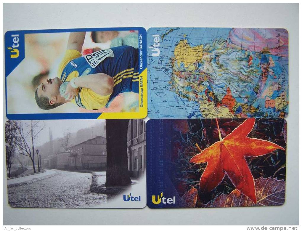 Lot Of 4 Different UTEL Chip Cards Cartes Karten From UKRAINE 1999 (10.000-40.000) Sport Map View Leaves Of Tree - Ucrania