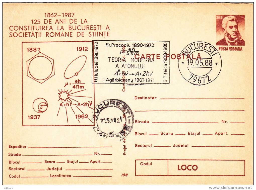 Science Scientific Research Atom 1 STE Postcard 1988 Romania - Atomo