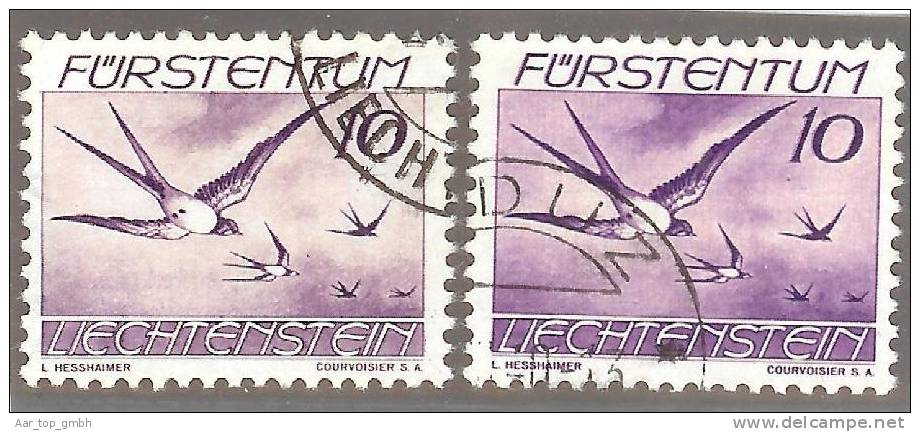 Liechtenstein Flugpost 1939 Zu#17y/17ya Mi#173y/z Gestempelt (gelber+weisser Gummi) - Luchtpostzegels