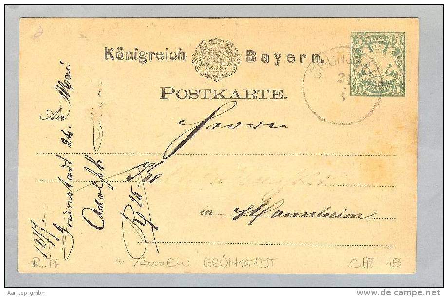 Heimat RP GRÜNSTADT 1877-05-24 Bayern Ganzsache 5 Pf. - Postal  Stationery