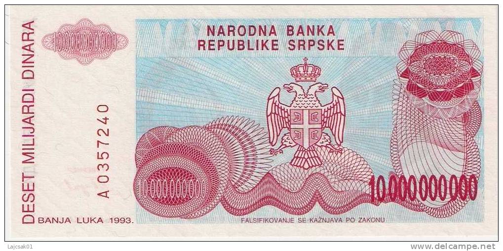 Bosnia And Herzegovina 10.000.000.000 Dinara 1993. UNC P-156 Unissued - Bosnia Y Herzegovina