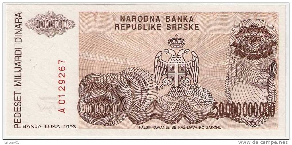 Bosnia And Herzegovina 50.000.000.000 Dinara 1993. UNC P-157 Unissued - Bosnia And Herzegovina