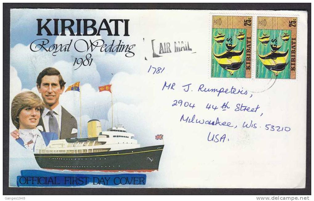 Kiribati  1981  Diana Royal Wedding Ship Envelope O.K.G.S. Fish Stamps  To U.S.A. #21676 - Kiribati (1979-...)