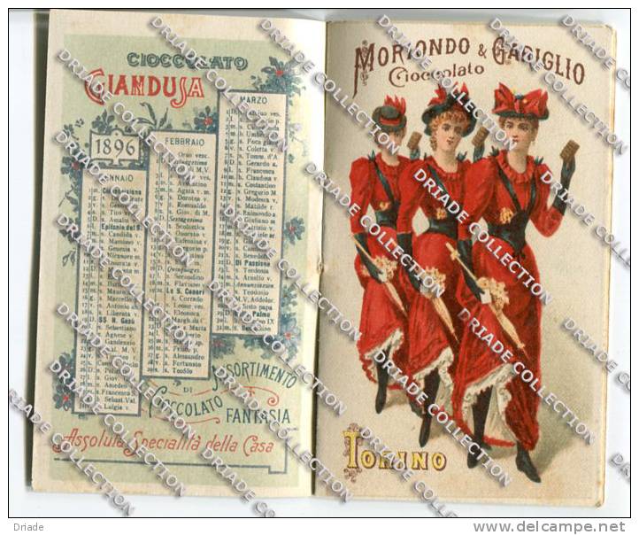 CALENDARIO PUBBLICITà CIOCCOLATO MORIONDO E GARIGLIO TORINO ANNO 1896 CALENDRIER CHOCOLAT - Formato Piccolo : ...-1900