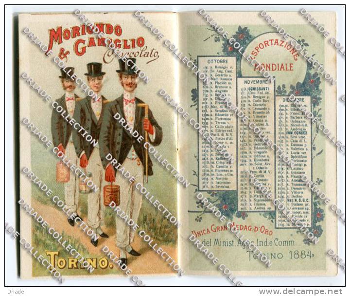 CALENDARIO PUBBLICITà CIOCCOLATO MORIONDO E GARIGLIO TORINO ANNO 1896 CALENDRIER CHOCOLAT - Formato Piccolo : ...-1900