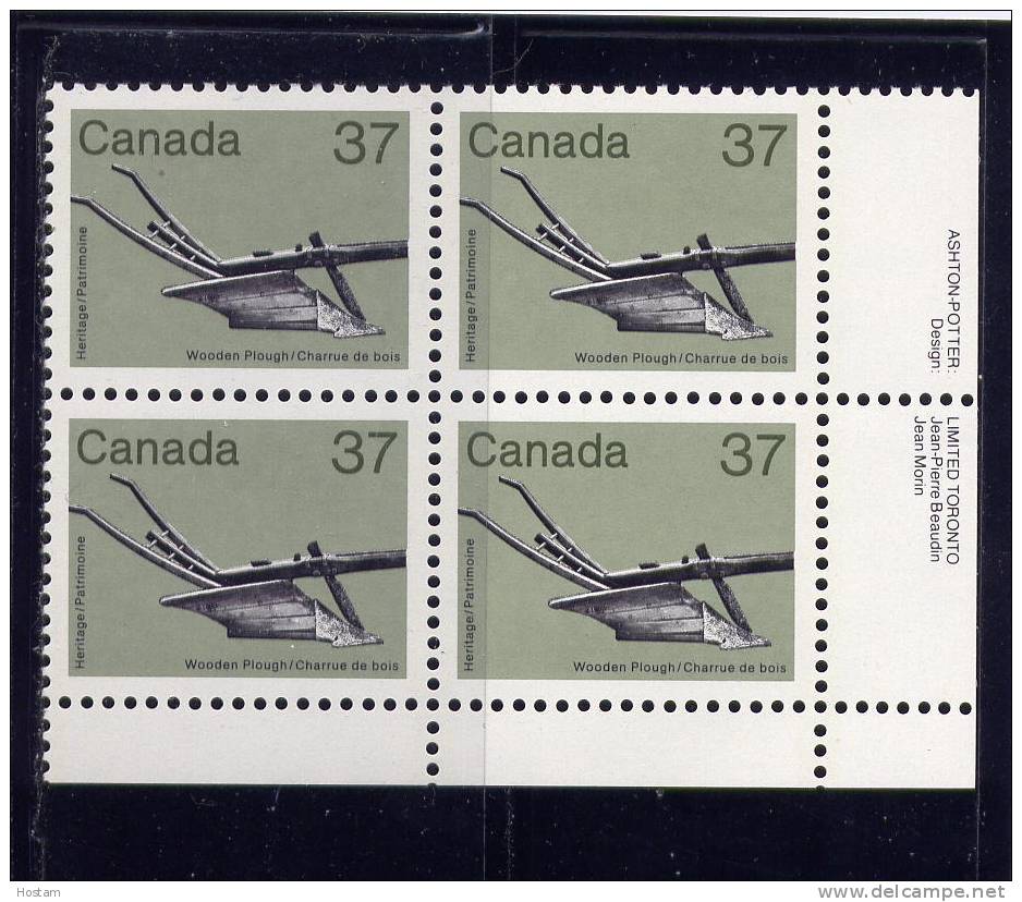 CANADA 1983, # 927, MEDIUM-VALUE ARTIFACT  DEFINITIVES; WOODEN PLOUGH  M NH - Blocs-feuillets