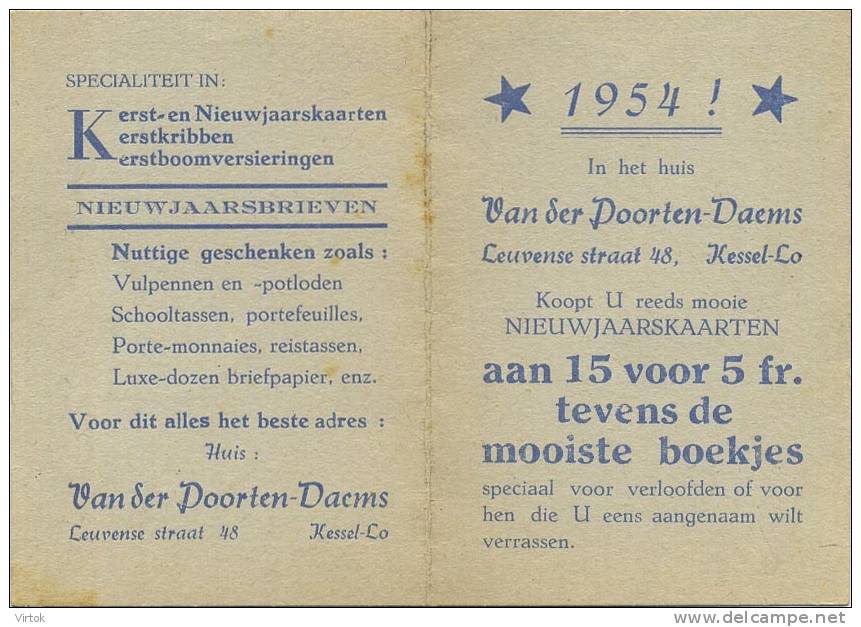 Kessel-Lo :  Kalender 1954  :  Huis  Van Der Poorten - Daems - Autres & Non Classés