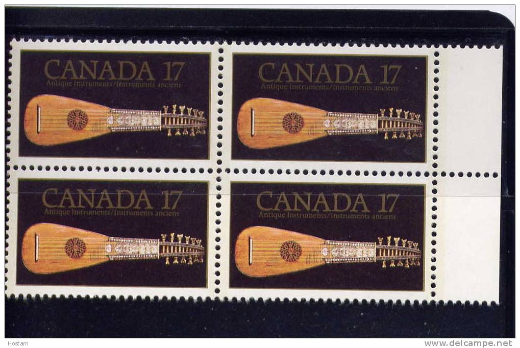 CANADA 1981, # 878,  LOOK OF MUSIC: ANTIQUE MANDORA.   BLOCK OF 4 STAMPS M NH - Blocs-feuillets