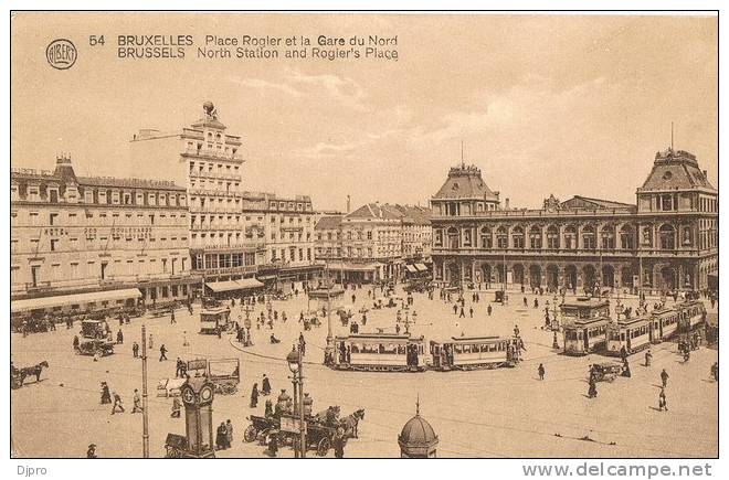 Bruxelles   Place  Rogier  Et La Gare Du Nord  Tram  Car/ Oldtimer - Avenues, Boulevards