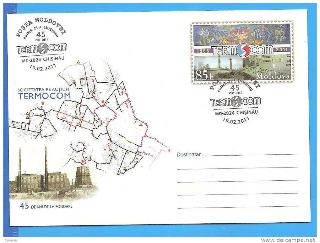 Energy, Electricity, Thermal. Cancellation Fdc MOLDOVA MALDAVIA Postal Stationery Cover 2011 - Electricity