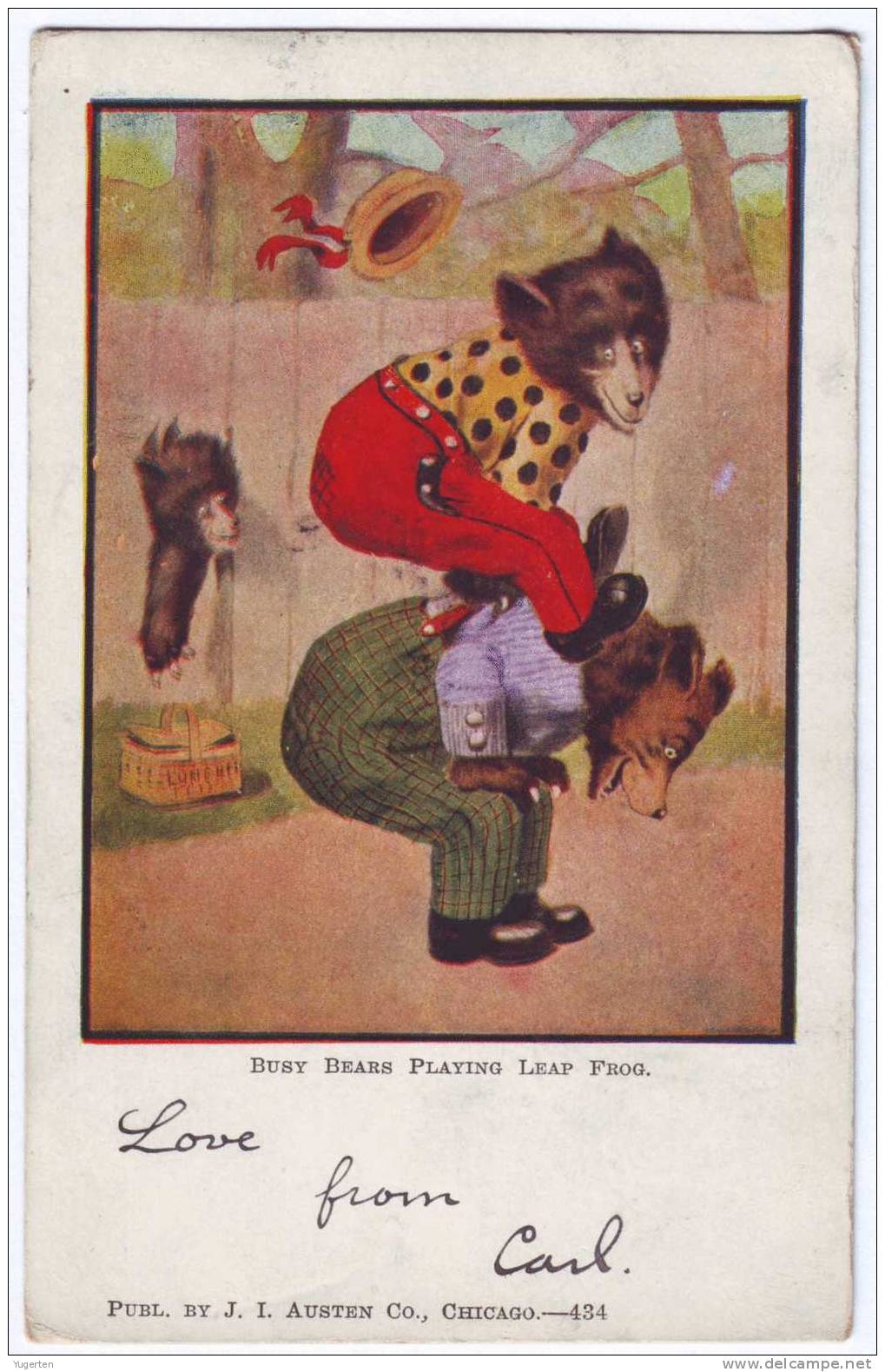 UDB - Circulated Postcard - Busy Bears - Playing Leap Frog - Dressed Animals - 1901-1907 - Near Fine Condition - Beren