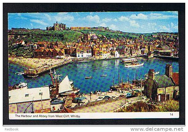 RB 702 -  1975 Postcard  The Harbour & Abbey From West Cliff Whitby Yorkshire - Dunlop Masters Ganton G.C. Golf Slogan - Whitby