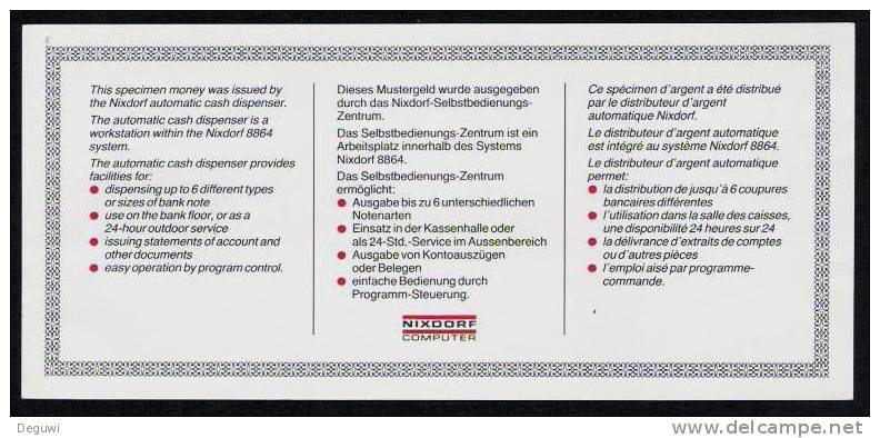 Test Note "NIXDORF" Testnote, 20 DM, 1970, Beids. Druck, Specimen, RRRRR, UNC - [17] Vals & Specimens