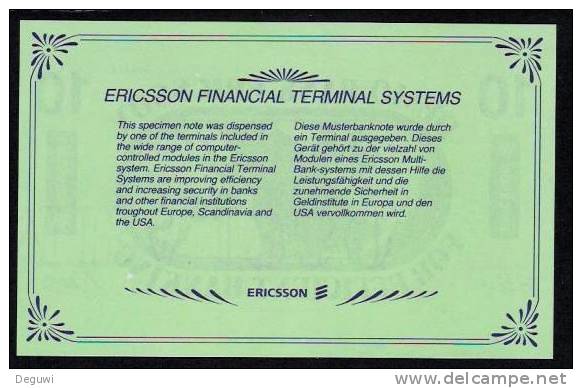 Test Note "ERICSSON" Testnote, 10 Units, Beids. Druck, RRRRR, UNC - Sweden