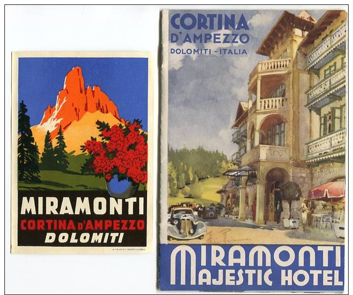 PUBBLICITà HOTEL MIRAMONTI MAJESTIC CORTINA D'AMPEZZO BELLUNO ILLUSTRATORE RAIMONDI ANNO 1934 - Advertising