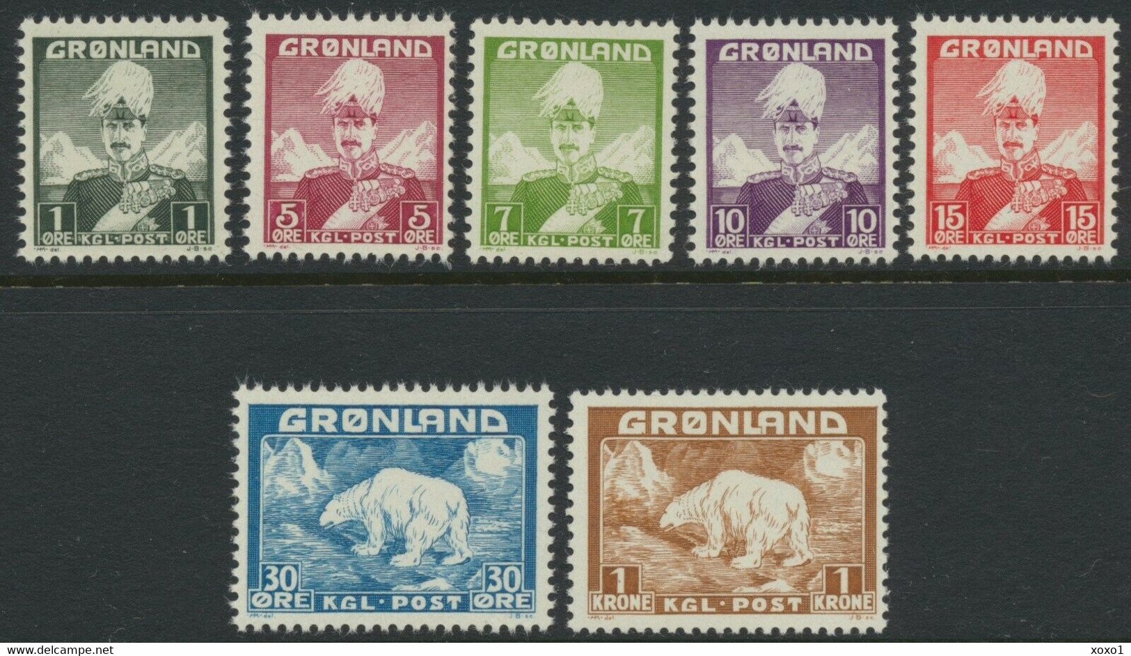 Greenland 1938 MiNr. 1 - 7 Dänemark Grönland King Christian X And Polar Bear 7v MNH** 30,00 € - Orsi