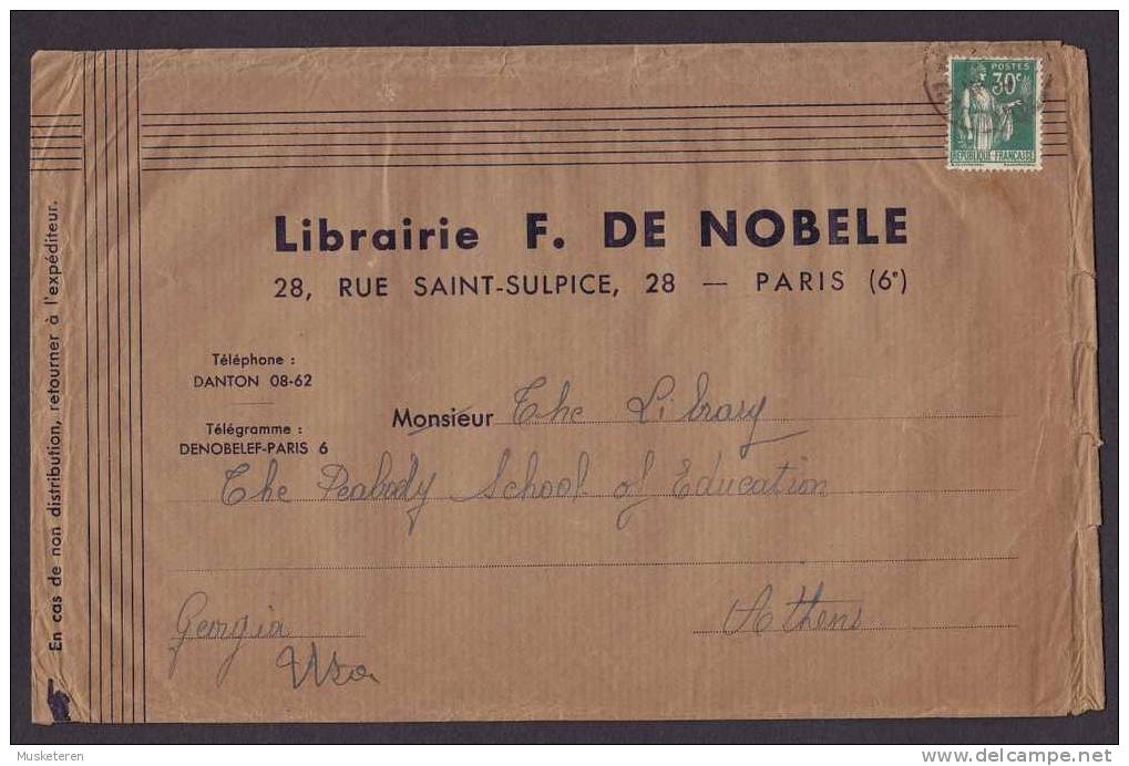 France Librairie F. DE NOBLE Cover To Peabody School Of Education University Of Georgia Athens Georgia USA - 1932-39 Vrede