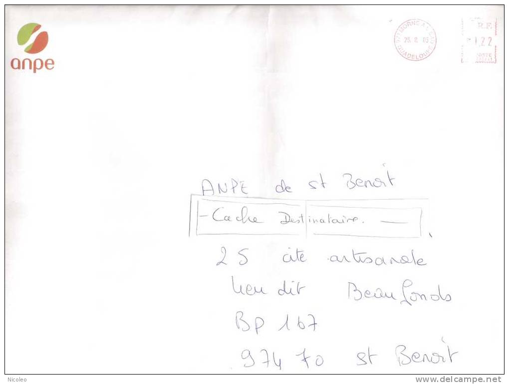 Guadeloupe EMA Muette Morne à L´Eau Sur Lettre 2005 Pour Réunion - Lettres & Documents