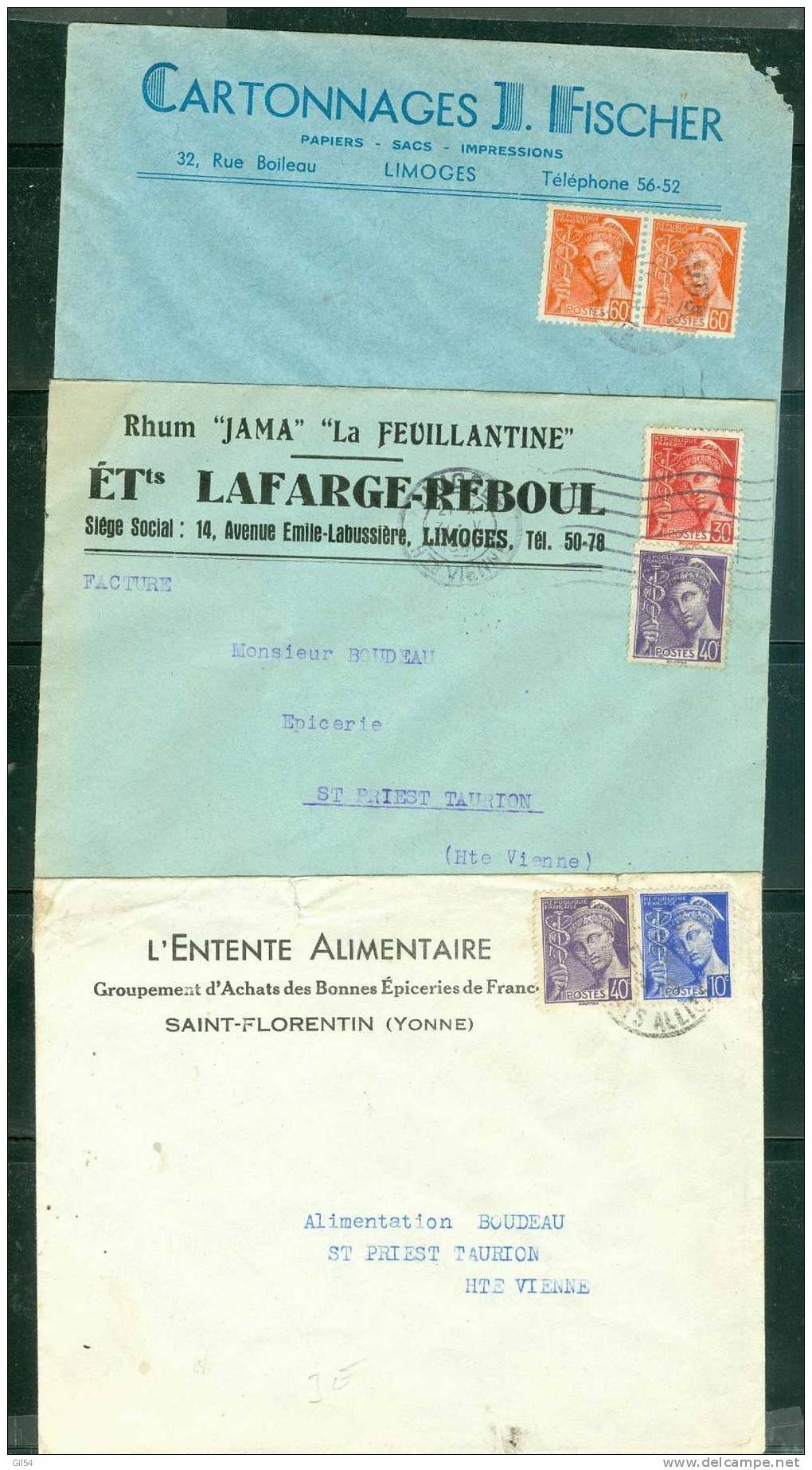 Lot De 5 Lettres Affranchies Aves Type Mercure Différents Tarifs - Pb45 - 1938-42 Mercurio