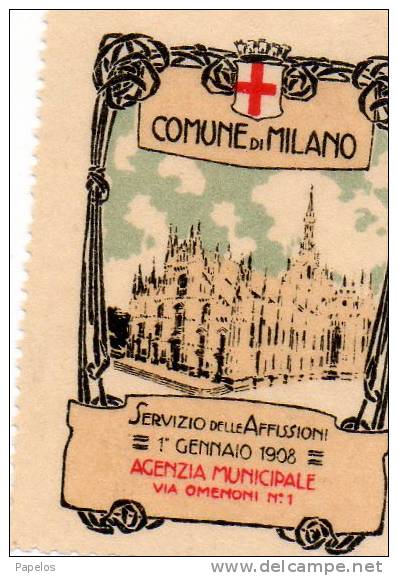 1908 ETICHETTE COMUNE DI MILANO SERVIZIO AFFISSIONI - Stamps For Advertising Covers (BLP)