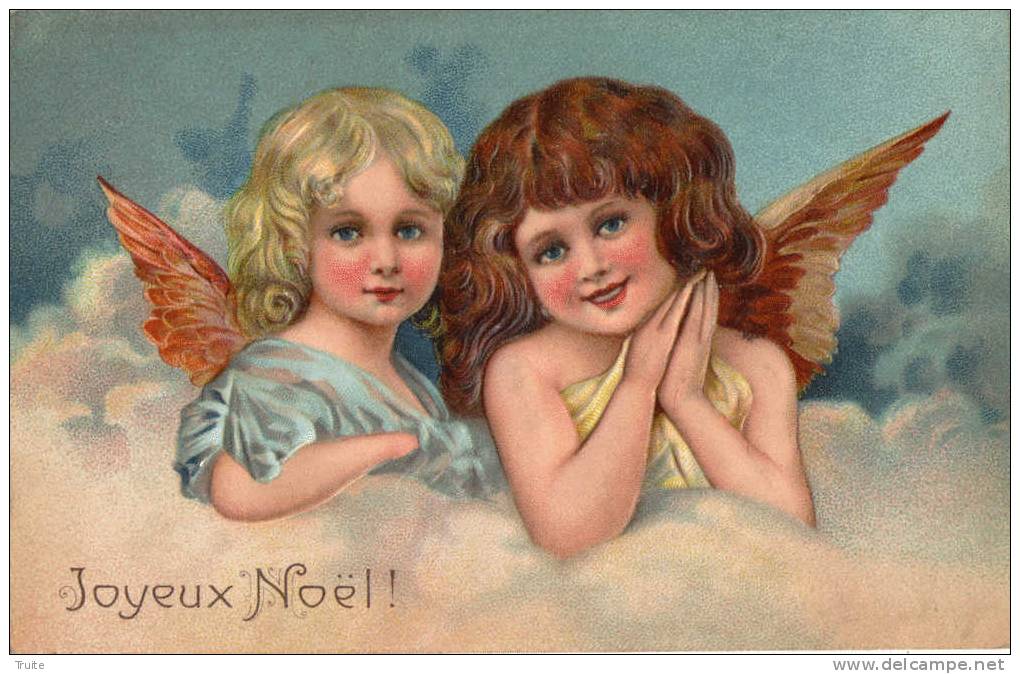 ANGES  EN GROS PLAN CARTE GAUFFRE SUPERBE JOYEUX NOEL - Angels