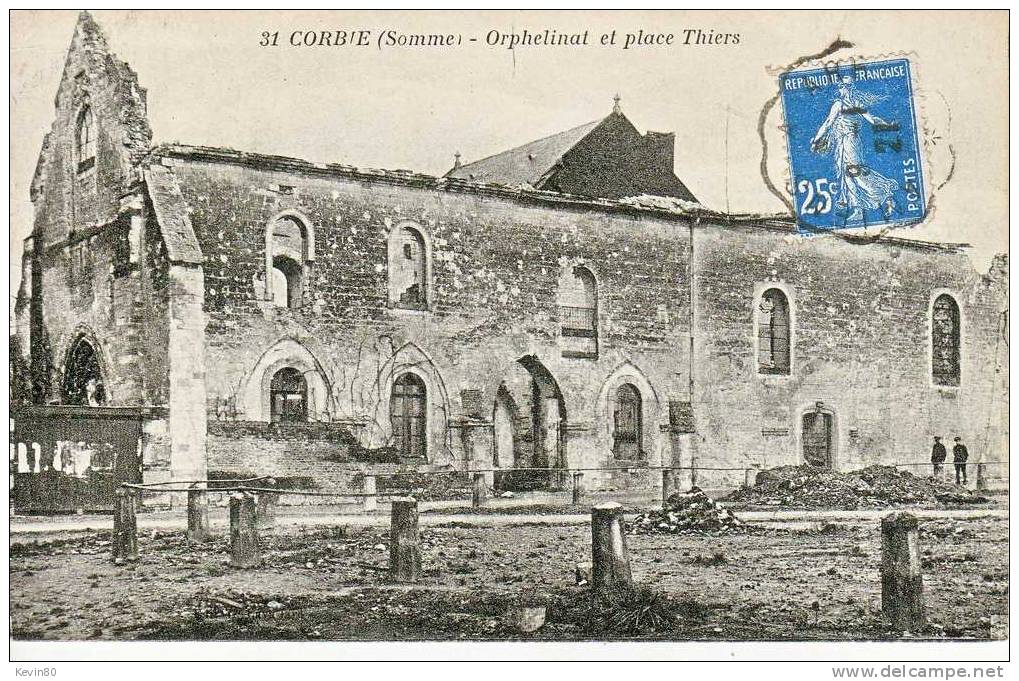 80 CORBIE Orphelinat Et Place Thiers Cpa Animée - Corbie