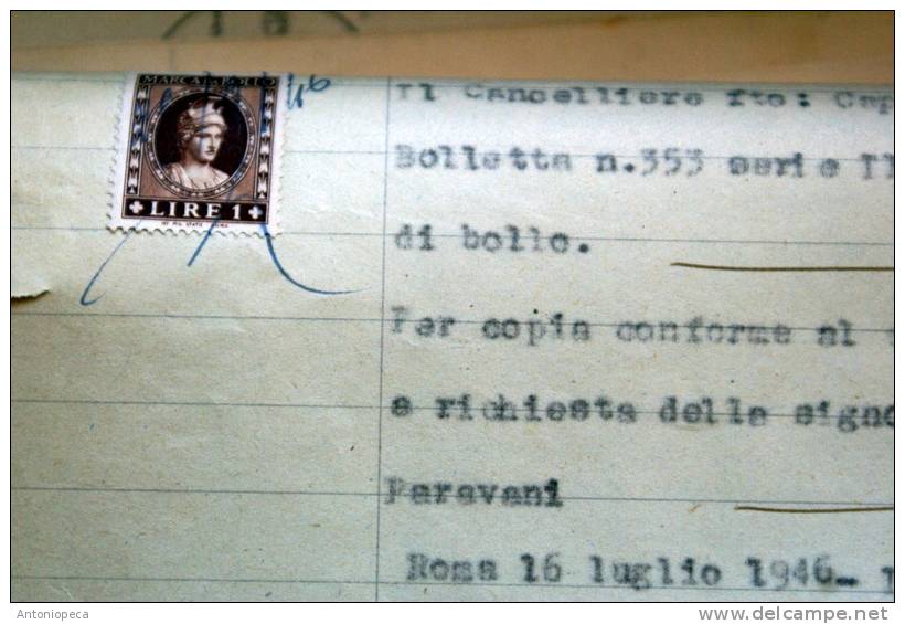 ITALIA 1946 - MARCA DA BOLLO SU  DOCUMENTO ORIGINALE - Revenue Stamps