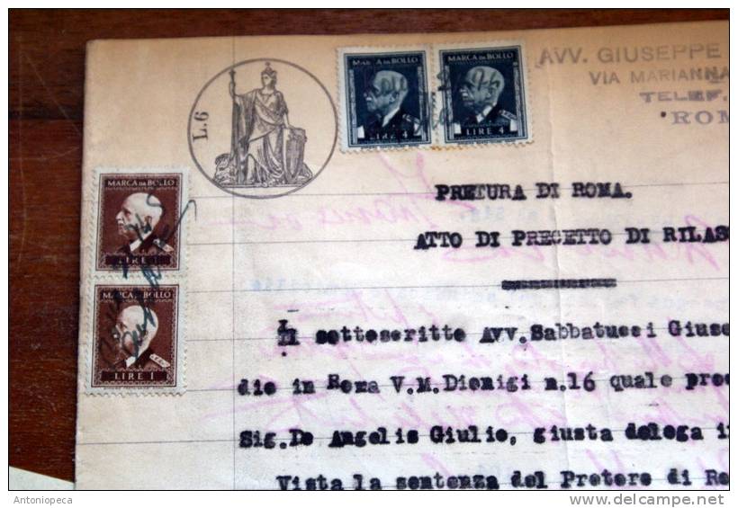 ITALIA 1945 -4 MARCHE DA BOLLO SU  DOCUMENTO ORIGINALE - Steuermarken