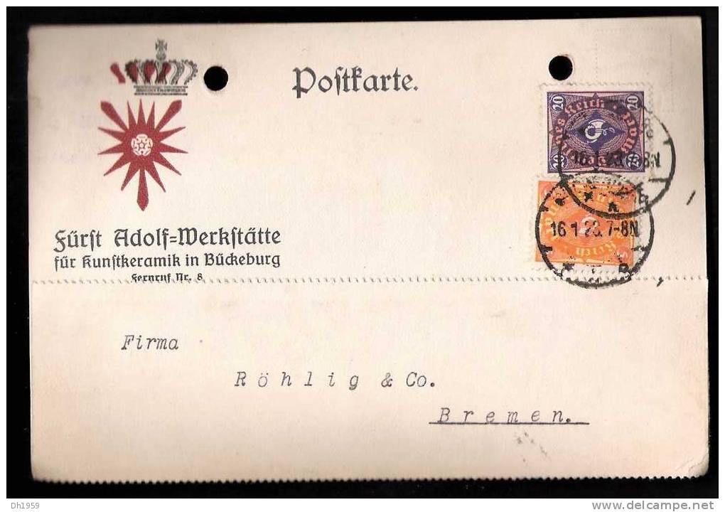 FÜRST ADOLF = WERKSTÄTTE FÜR KUNST KERAMIK IN BÜCKEBURG 1923 - Bueckeburg