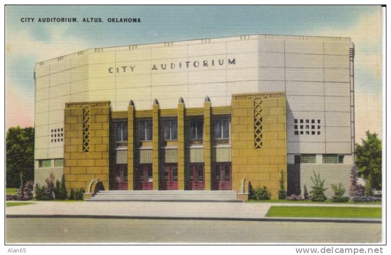 Altus OK Oklahoma, City Auditorium Architecture On C1940s Vintage Linen Postcard - Autres & Non Classés