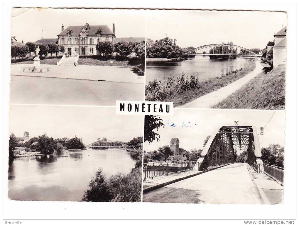 CPSM - 89 - MONETEAU - La Place / Le Pont / Les Bords De L´ Yonne / L´ église - Moneteau