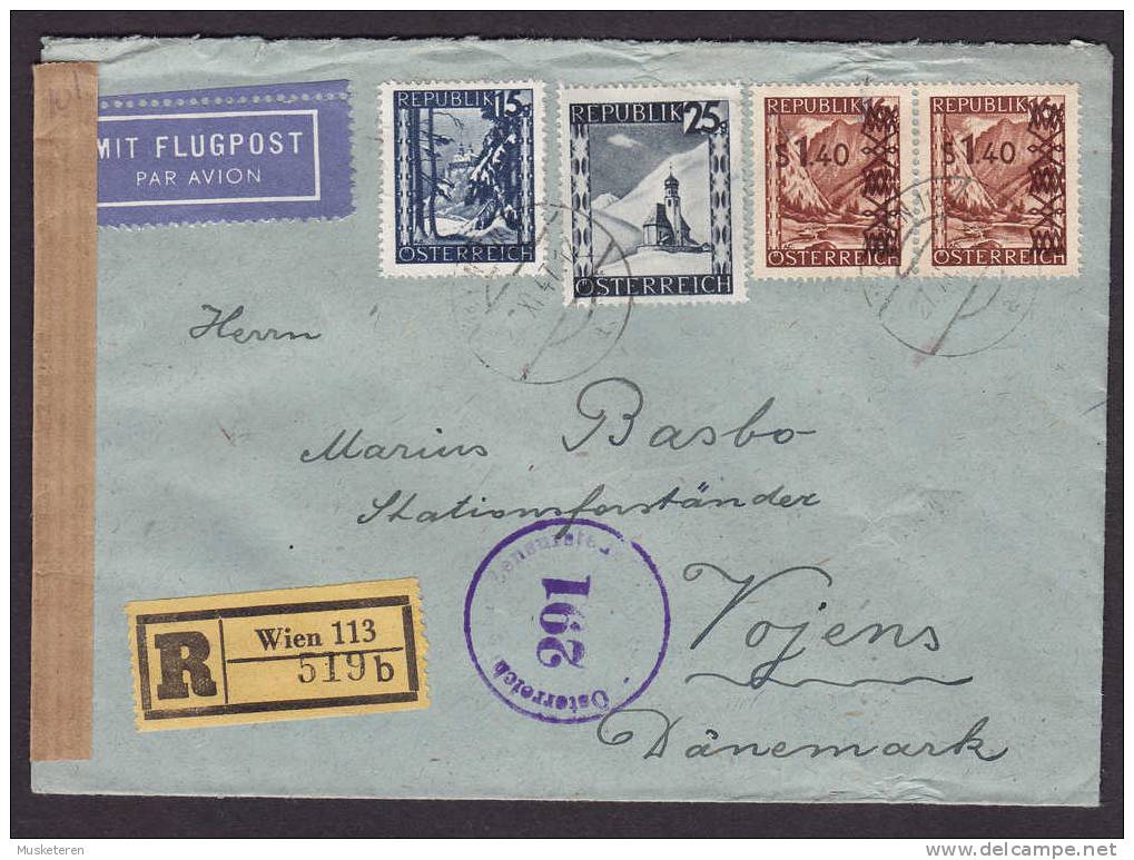 Austria Mit Flugpost Par Avion Registered Recommandée Einschreiben Label WIEN 1947 Cover Denmark Zensur Censor !! - Other & Unclassified