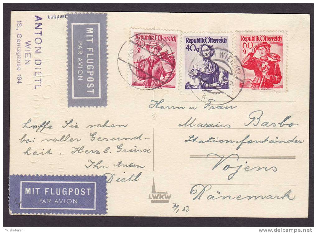 Austria Mit Flugpost Par Avion Label 1950 Die Besten Glückwünsche Zum Neuen Jahr PPC Postkarte To Vojens Denmark - Otros & Sin Clasificación