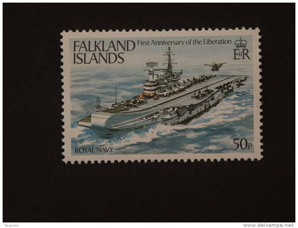 Falkland Islands 1983 1er Anniv Libération Marine Royale Vliegdekschip Bateau Avion Yv 390 MNH ** - Militaria