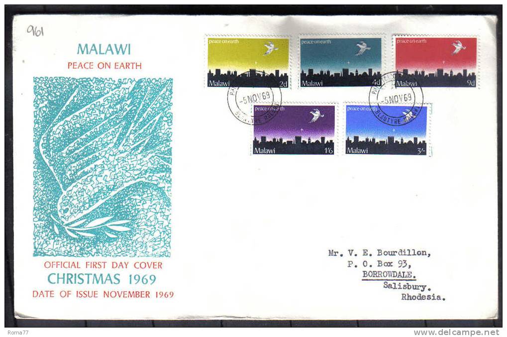 VER961 - MALAWI 1969, Serie 118/122 Su FDC . Christmas E Pace - Malawi (1964-...)