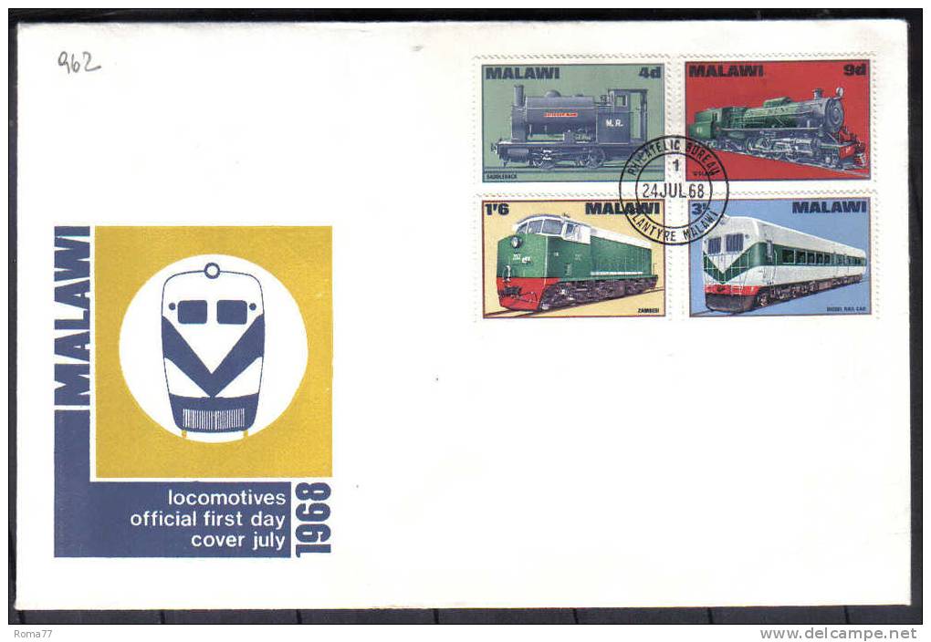 VER962 - MALAWI 1968, Serie 84/87 Su FDC . Train - Malawi (1964-...)