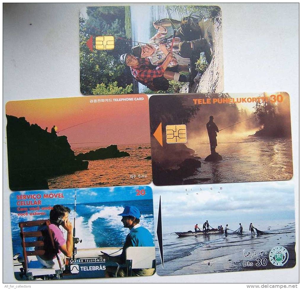 Nice COLLECTION Of 5 Cards Cartes Karten FISHING Fischerei De Pêche From W/w. Fish Fisch Poissons Landscapes - Collections