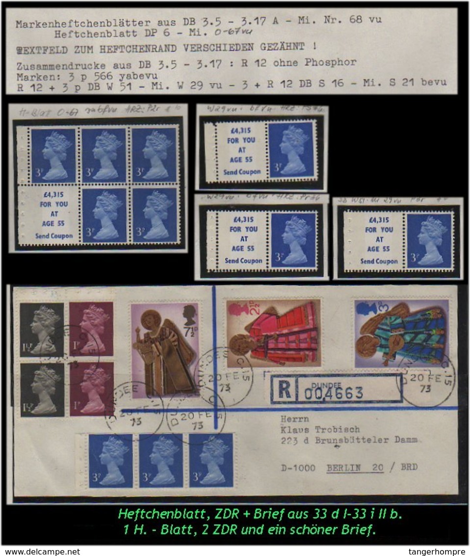 Grossbritannien -  30 P Markenheftchenblatt + ZDR + Brief Aus  Mi. Nr. 33 D I - 33 I II B. - Carnets