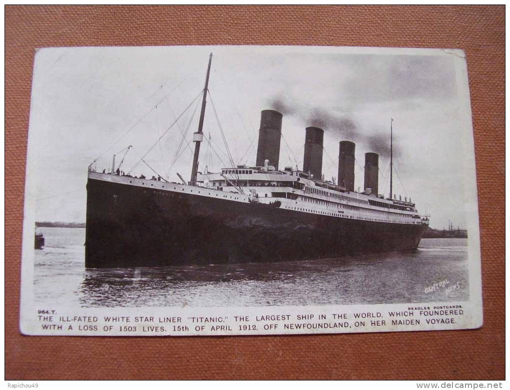 CPA  Photo -EXCEPTIONNELLE :PAQUEBOT  "TITANIC" Animée : En Manoeuvre Chaloupe- Postée De Londres Le 18/09/1912 - Piroscafi