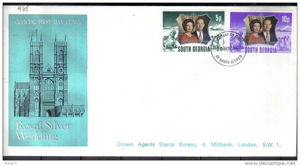 VER975 - FALKLAND SOUTH GEORGIA 20/11/72 Royal Silver Wedding Su FDC - South Georgia