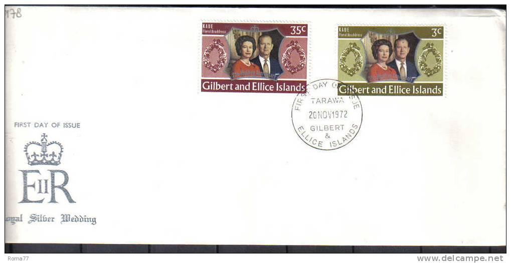 VER978 - GILBERT & ELLICE 20/11/72 Royal Silver Wedding Su FDC - Islas Gilbert Y Ellice (...-1979)