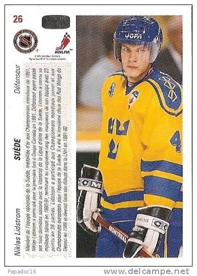 Carte / Card / Karte Hockey - Niklas Lidstrom - Défenseur - Suède (Upper Deck C° N° 26) - [1991 - Canada Cup] - 1990-1999
