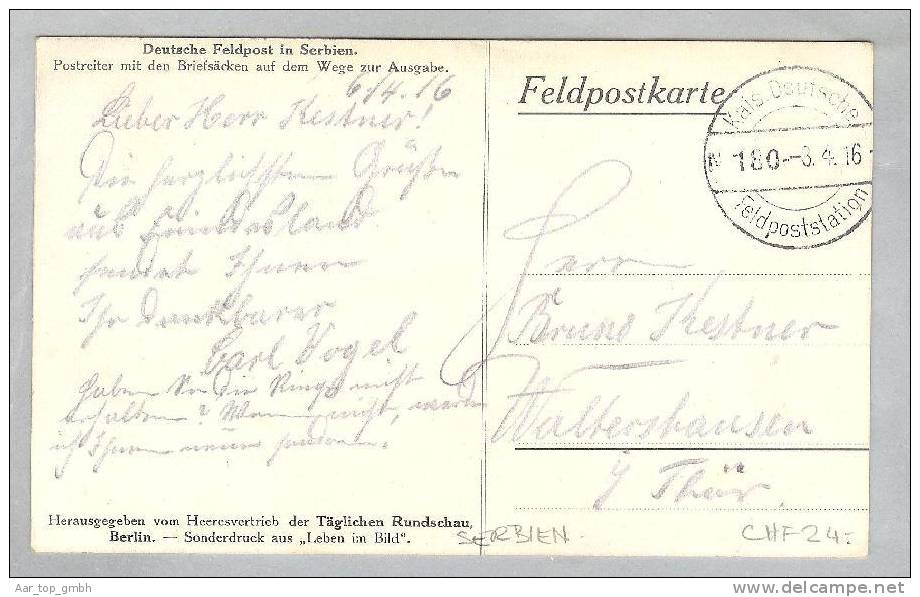 Serbien Postreiter Deutsche Feldpost 1919-04-03 Foto - Serbie