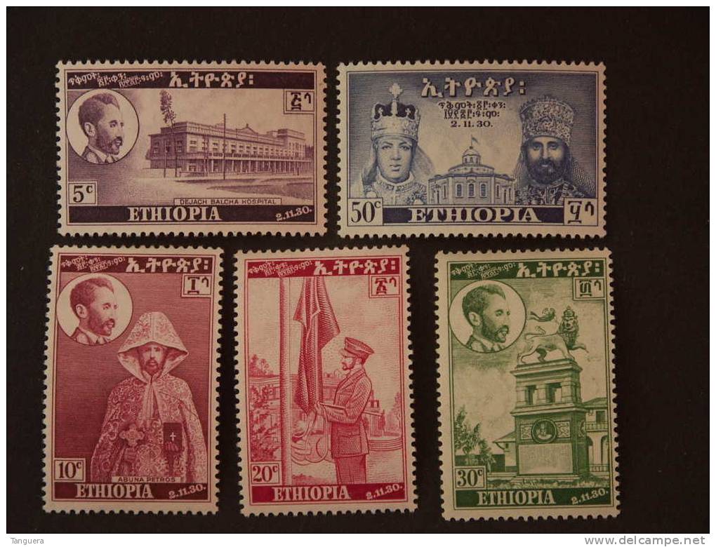 Ethiopie Ethiopia 1950 20é Anniv. Du Couronnement Hailé Sélassié Yv 284-288 MH * Fine Trace De Charnière - Äthiopien