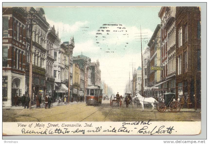 View Of Main Street Evansville Indiana 1906 - Evansville