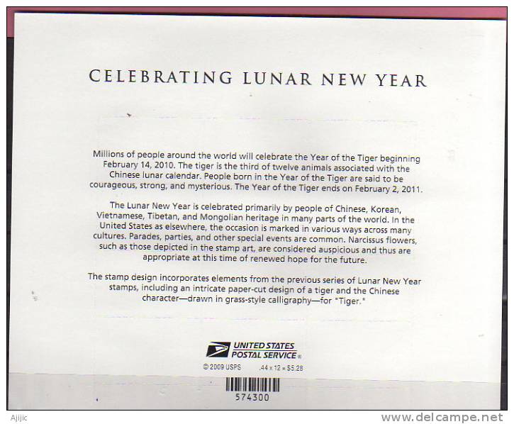 USA. Année Lunaire 2010 (Tigre) Et Narcisses (Amaryllidaceae)  Feuillet 12 T-p Neuf ** .photos Recto-verso - Nouvel An Chinois