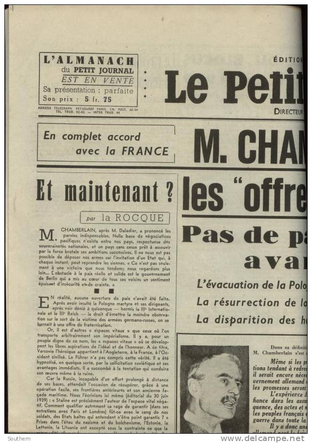 Le Petit Journal N° 28.025 13/10/39 La Rocque Chamberlain Finlande Kremlin Metz Cronstadt Wilno Viking-Bank - Informations Générales