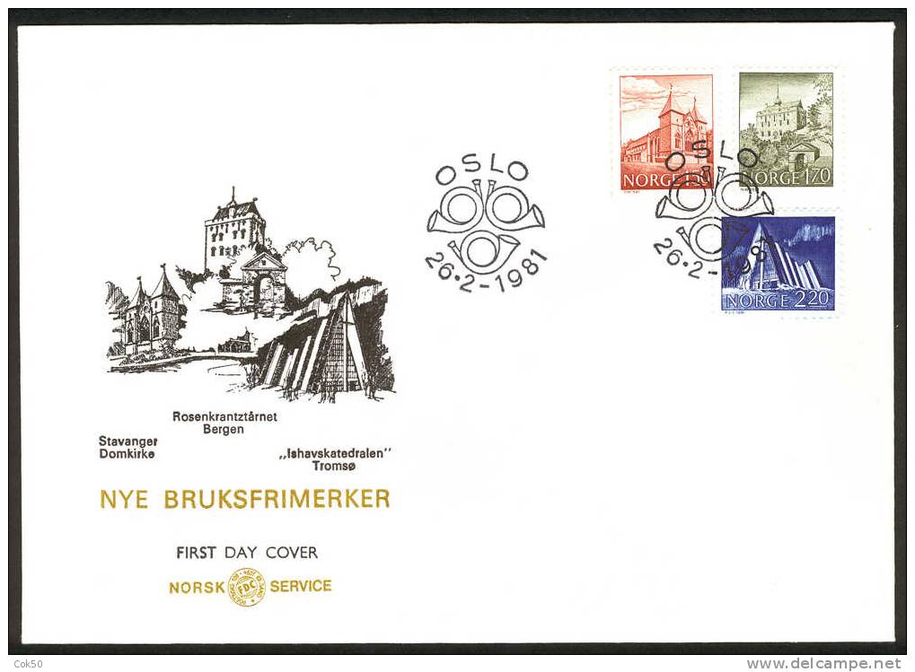 NORWAY FDC 1981 «Daily Issues, Buildings». Perfect, Cacheted Unadressed Cover - FDC